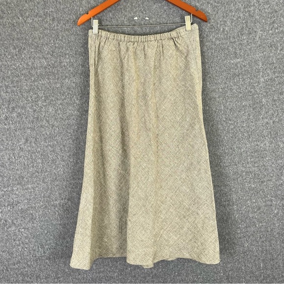Flax Linen Taupe Skirt S Midi A-Line Boho Lagenlook Minimalist Natural Fiber - Picture 2 of 7